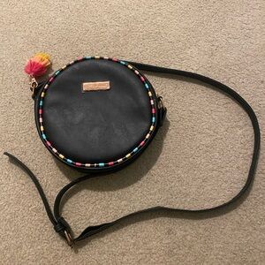 Black Round Crossbody Bag with Multicolor Trim